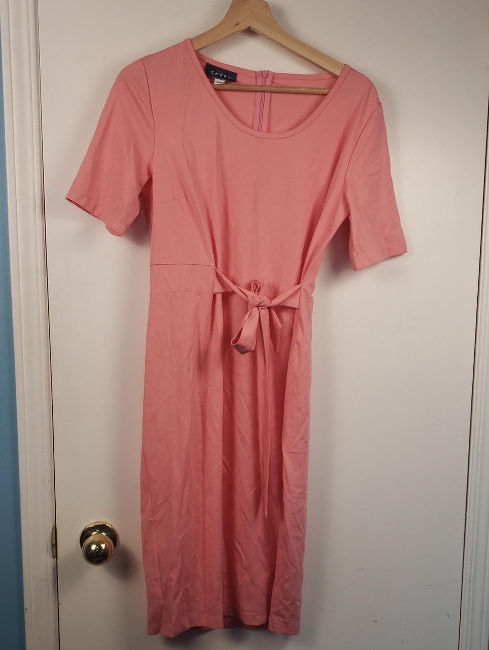 CARRY MATERNITY Coral Pink Tie-Waist Midi Dress SIZE SMALL P